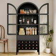 thumbnail image 3 of 71" Tall Wine Bar Cabinet, Arched Storage Cabinets with Door, Whiskey Station with Wine Rack and Glass Holder, Liquor Bar Cabinet for Home Kitchen Living Dining Room (Black), 3 of 8