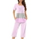 thumbnail image 2 of Sexy Pijama Conjunto para las Mujeres, Cuello Redondo Blusa de Manga Corta Y Pantalones, Traje de Moda Casual, 2 of 9