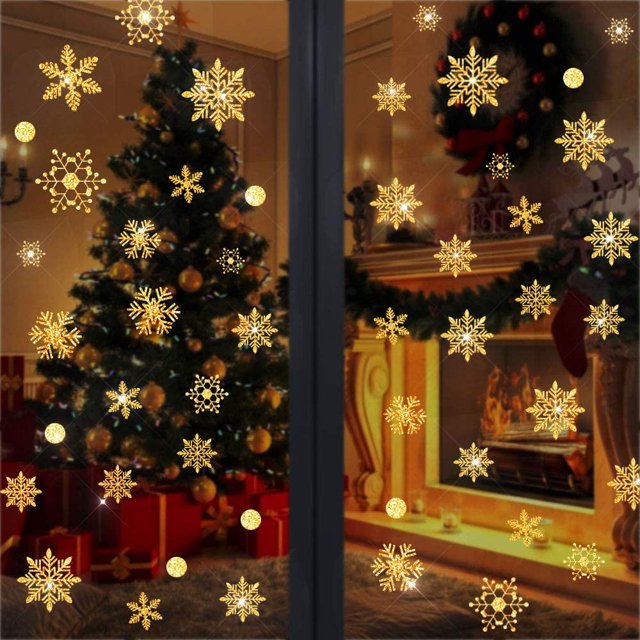 Pegatinas decorativas, pegatinas navideñas de copos de nieve, pegatinas navideñas para ventanas para artículos del hogar Pegatinas navideñas (145) ER