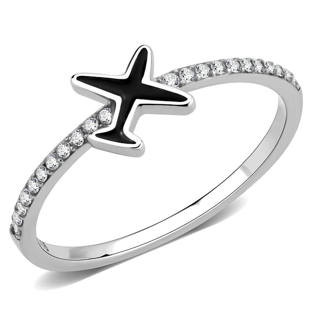 Stainless Steel Ring Epoxy Jet DA311 for Women Jet Stone Color Style No Size 6
