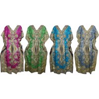 Mogul DISCOVER THE COLLECTION 4Pc Womens Maxi Caftan Printed Beach Cover Up Resort Wear Kimono Sleeves Summer Style Evening Dress 4XL