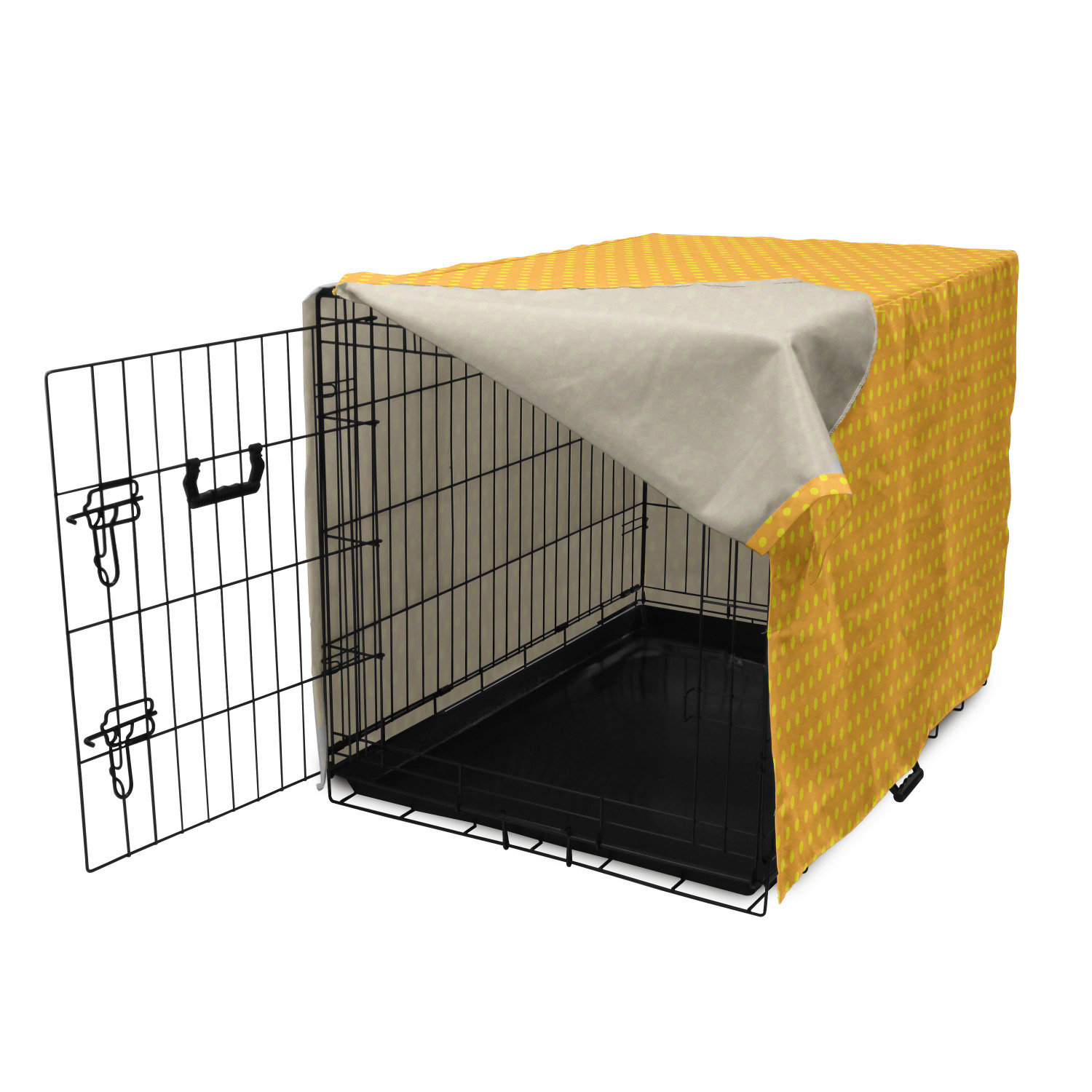 Pop Art Dog Crate Cover, Vintage Retro 50s 60s Image with Polka Dots Pattern Design Print, Easy to Use Pet Kennel Cover for Medium Large Dogs, 35" x 23" x 27", Marigold and Yellow, by Ambesonne - image 3 of 6