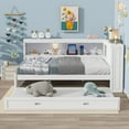 thumbnail image 3 of Euroco Wood Full Size Daybed with Storage Shelves and Trundle, USB Charging and LED Light, White, 3 of 14