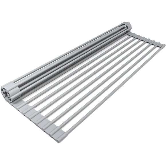 Roll Up Dish Drying Rack Multi-Purpose Roll-Up Over The Sink Dish Rack Dish Drying Rack Silicone Coated Stainless Steel Dish Drainers Kitchen Drainer Rack for Cups Vegetables Fruits