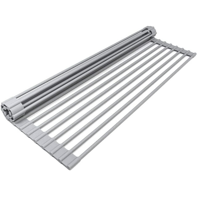 Roll Up Dish Drying Rack Multi-Purpose Roll-Up Over The Sink Dish Rack Dish Drying Rack Silicone Coated Stainless Steel Dish Drainers Kitchen Drainer Rack for Cups Vegetables Fruits
