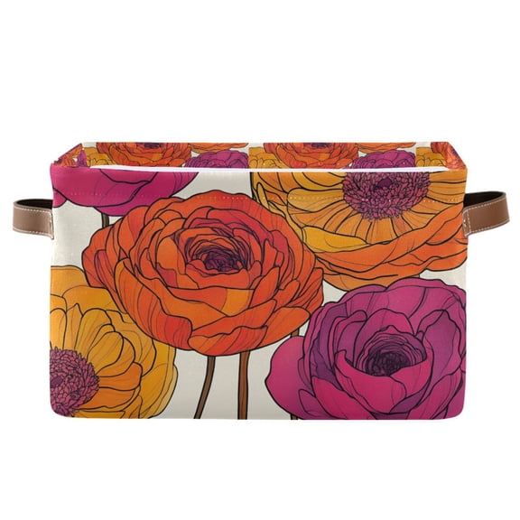 Yayeee Canvas Storage Basket with Handles for Shelves Fabric Bins Closet Organizer, Purple Hand Drawn Floral
