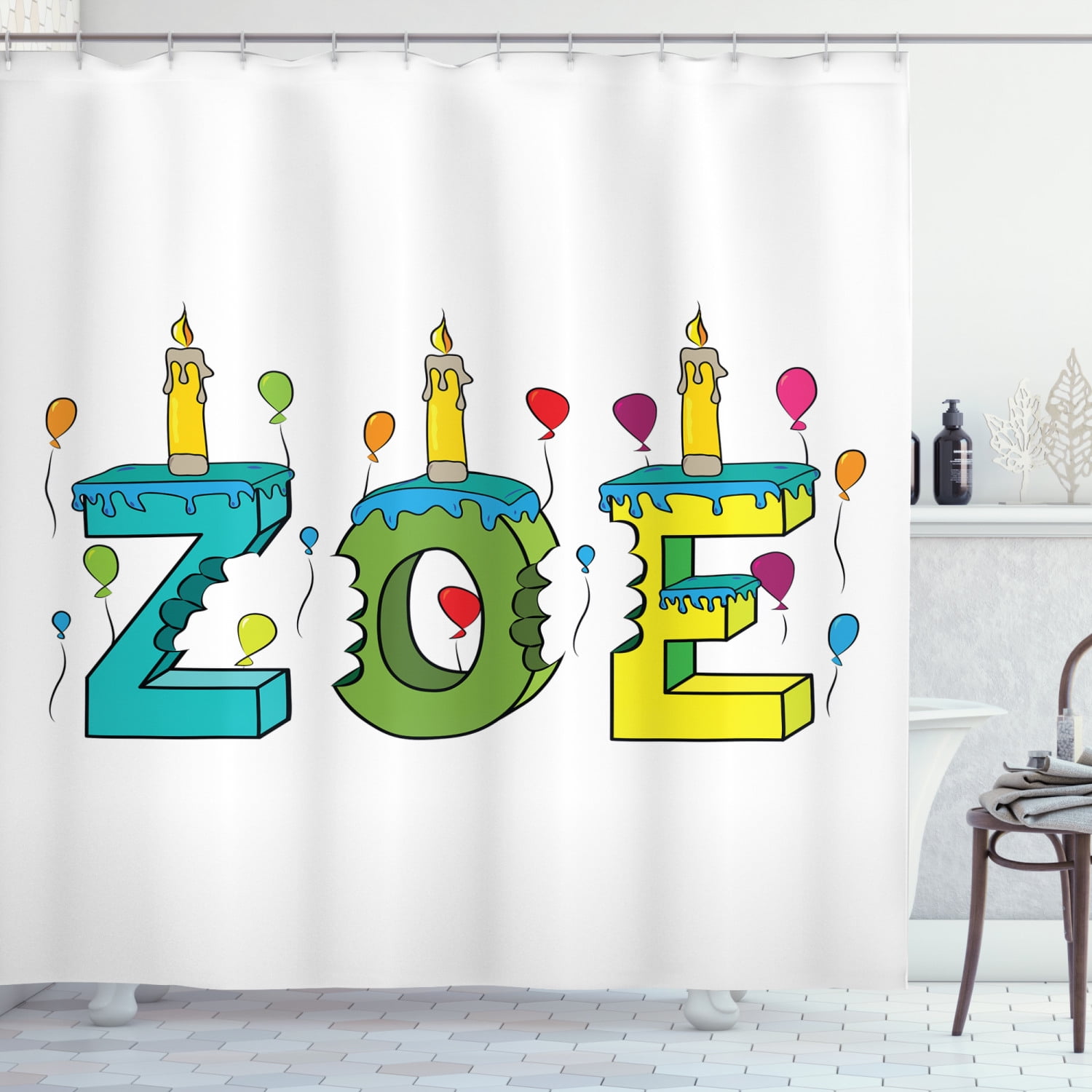 Ambesonne Zoe Shower Curtain, Colorful Birthday Candles, 69"Wx70"L