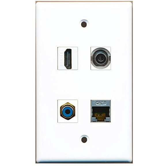 RiteAV - 1 Port HDMI 1 Port RCA Blue 1 Port Shielded Cat6 Ethernet 1 Port 3.5mm Wall Plate