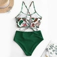 thumbnail image 3 of Traje de baño Tankini de talle alto fruncido con cordones y estampado de hojas para mujer Zhivalor HMHZ233-3, 3 of 5