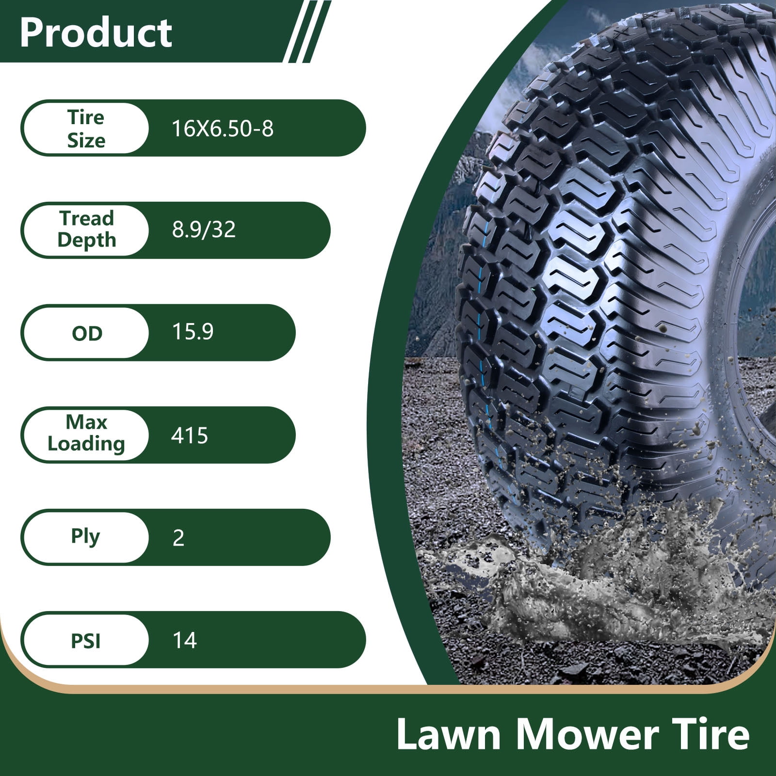 Hi-Run SU05 2 Set 16X6.50-8 2PR Light Duty Lawn and Garden Tire