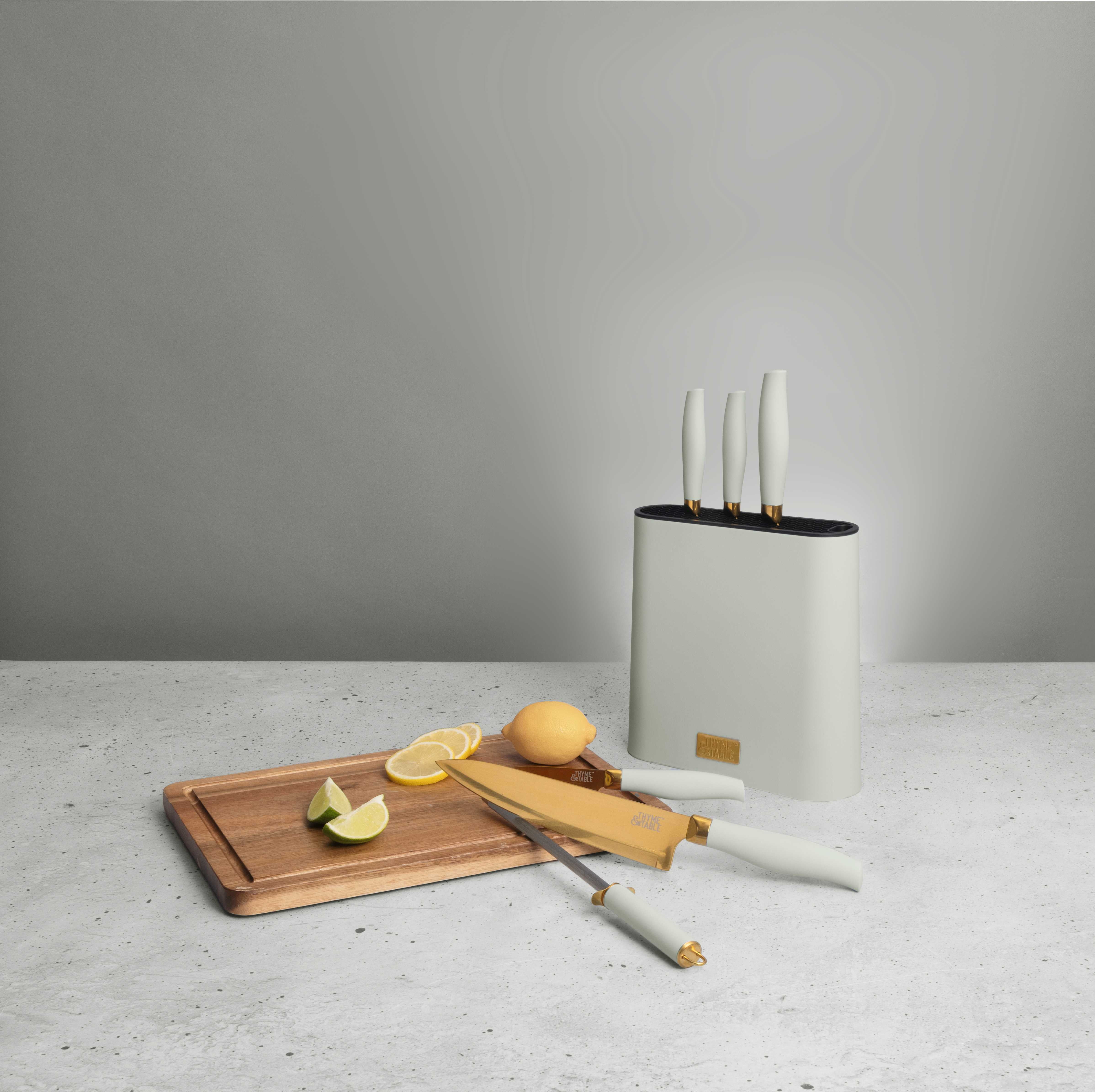 Thyme & Table 7-Piece Knife Block Set, Mint Green
