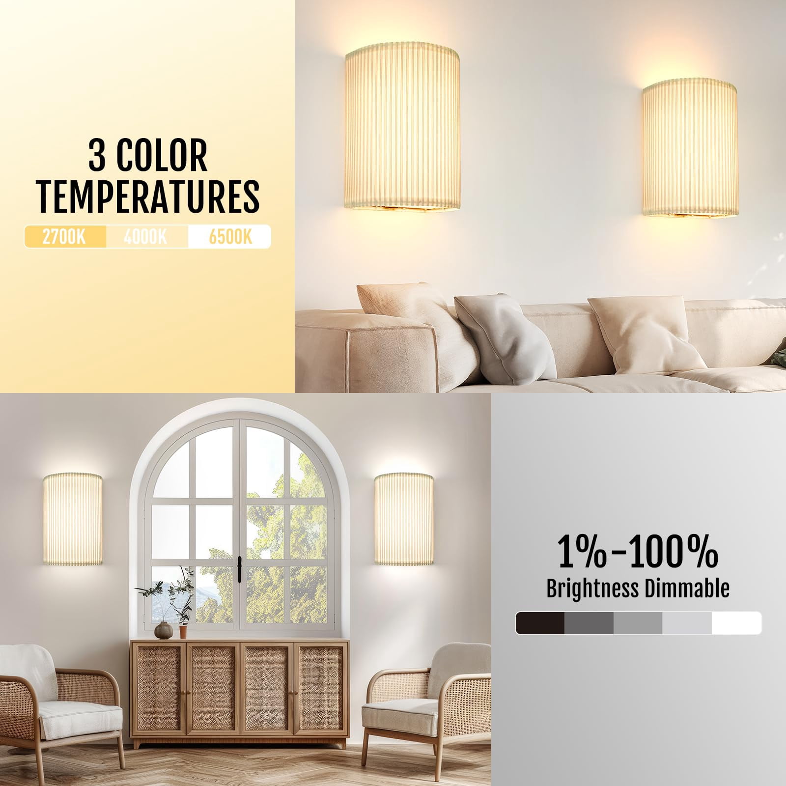 Battery-Operated Wall Sconce Set of 2, Rechargeable RGB Lamp with Remote Control, Dimmable & Timer for bedroom, living room, and hallway