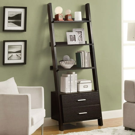 Monarch 4-Shelf Ladder Bookcase w/ 2 Storage Drawers, Cappuccino