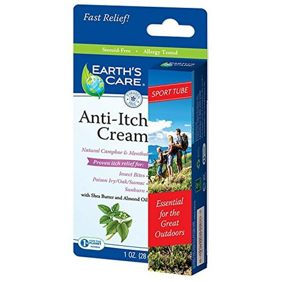 Earth's Care Anti-Itch Cream Sport Tube, No Parabens, Steroids, Artificial Colors or Fragrances, Allergy-Tested 1 OZ.