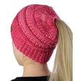 thumbnail image 1 of C.C Bonnet Doux Extensible en Tricot Torsadé Queue de Cheval en Désordre, 3 Tons Corail, 1 of 2