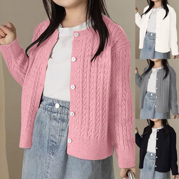 Toddler Boys Girls School Uniform Cardigan Sweater Knit Open Front Long Sleeve Outerwear 90