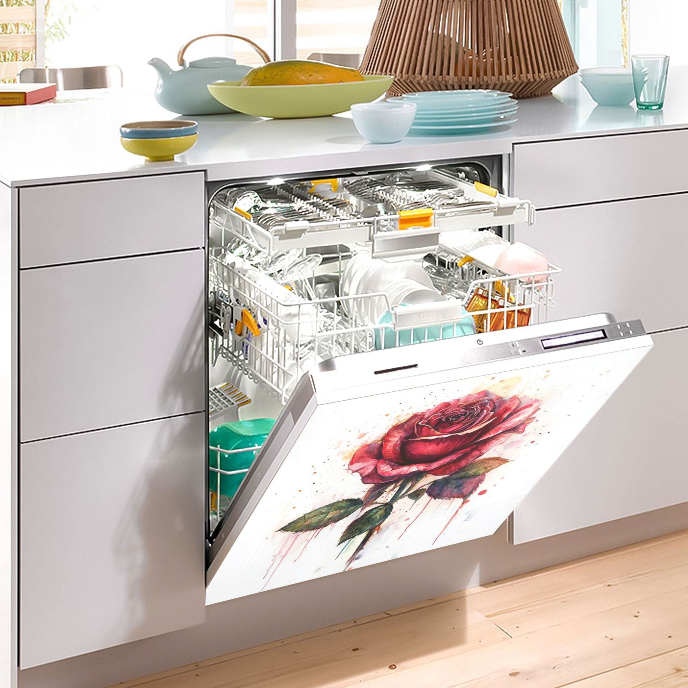 Dishwasher Magnetic Sticker 23x26 Inch Refrigerator Magnetic Sticker Washing Machine Magnetic Sticker Kitchen Panel Magnetic Sticker Home Decor Pretty Big Red Roses