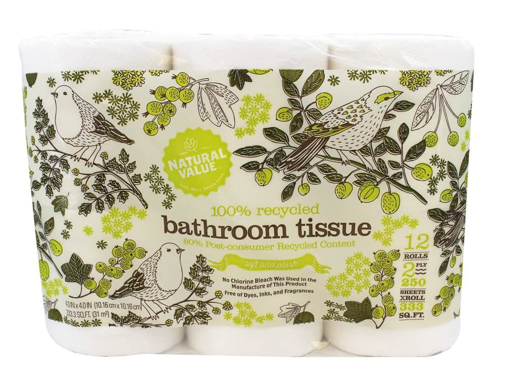 Natural Value 100 Recycled Bathroom Tissue 2Ply 250 Sheets 12