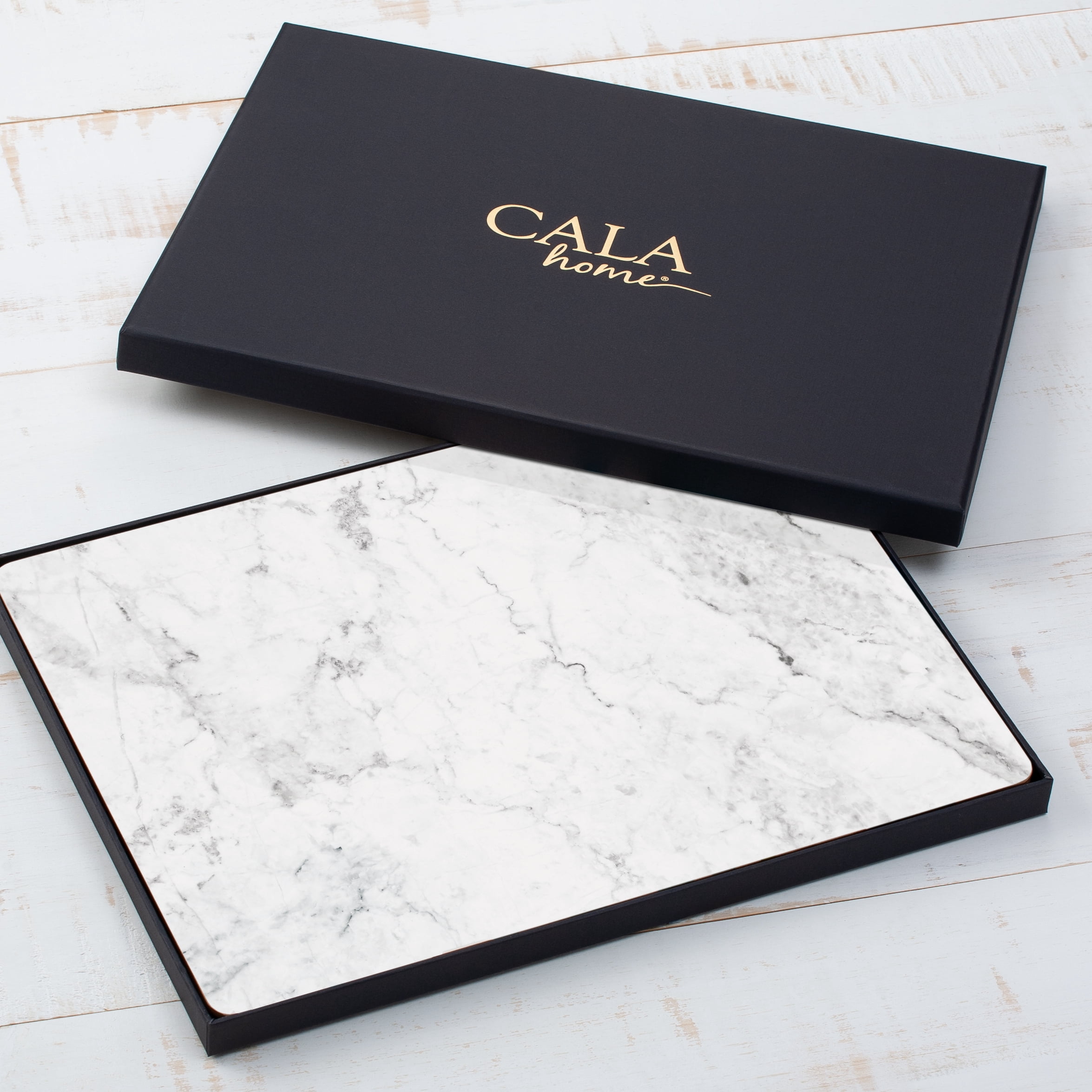 Cala Home "White Marble Design" Premium Decorative Hardboard Cork Back Tabletop Placemats 4 Pack