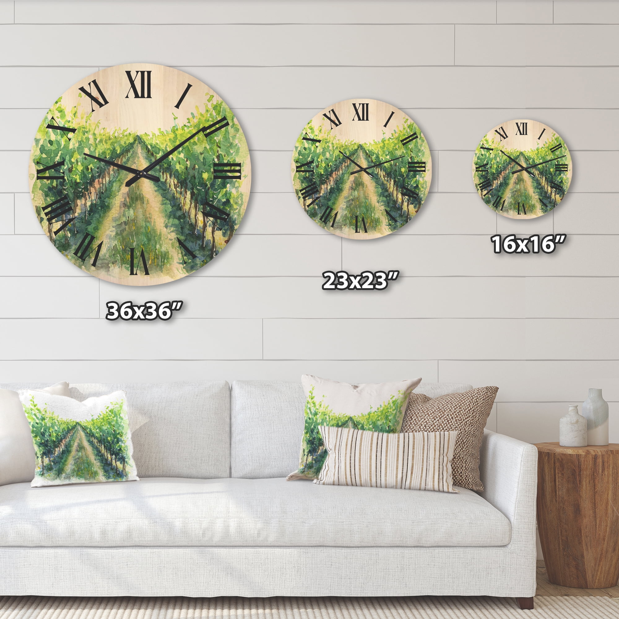 Designart 'Rural Scene Vineyard Path' Traditional Wood Wall Clock