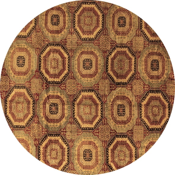 Ahgly Company Indoor Round Abstract Brown Modern Area Rugs, 5' Round