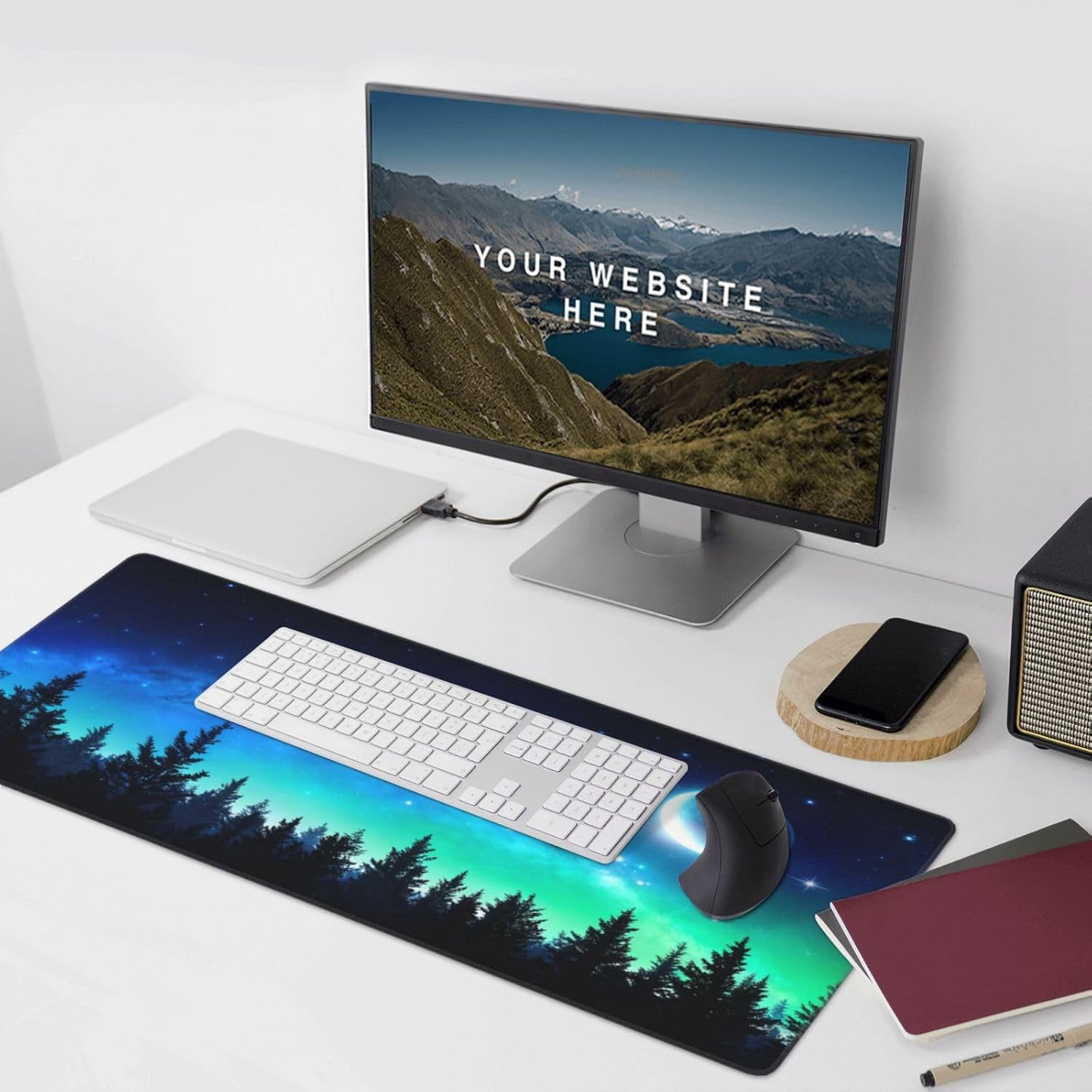 Gaming Mouse Pad,Large Mouse Pads for Desk,Non-Slip Rubber Base Extended Mousepad,XXL Keyboard Mouse Mat,Stitched Edges Computer Keyboard Desk Pad,35.4x15.8inch,Forest Moonlight