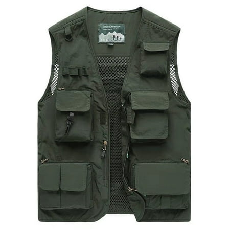Mens Mesh Outdoor Work Fishing Travel Photo Cargo Vest with Multi Pockets Breathable Mesh Sleeveless Waistcoat for Jacke