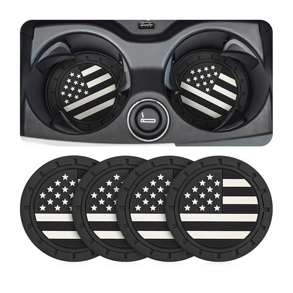 4 Pack Car Cup Holder Coasters, Colored American Flag US Flag Insert Car Cup Coaster, 2.75 Inch Anti Slip Shockproof Embedded Drink Mat, Vehicle Interior Decor Accessories