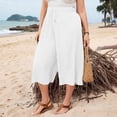 thumbnail image 5 of Trikvn Wide Leg Capri Pants For Women Plus Size High Waisted Drawstring Casual Cropped Trousers With Pockets Crinkle Flowy Summer Beach Culottes, 5 of 6