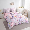 thumbnail image 3 of Feelyou Cartoon Butterfly Teens Bedding Comforter Set 7pcs, Spring Flower Floral King Bedding Sets, Dreamy Cute Animal Reversible Bed Sheets, Ultra Soft Bedroom Decor, 3 of 8