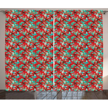 Ambesonne Hawaiian Curtains 2 Panel Set, Red Hibiscus Flowers, 108" x 108", Multicolor