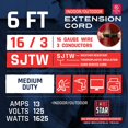 Lone Star 13 AMP Black Extension Cord 6 ft, 16 AWG Indoor & Outdoor