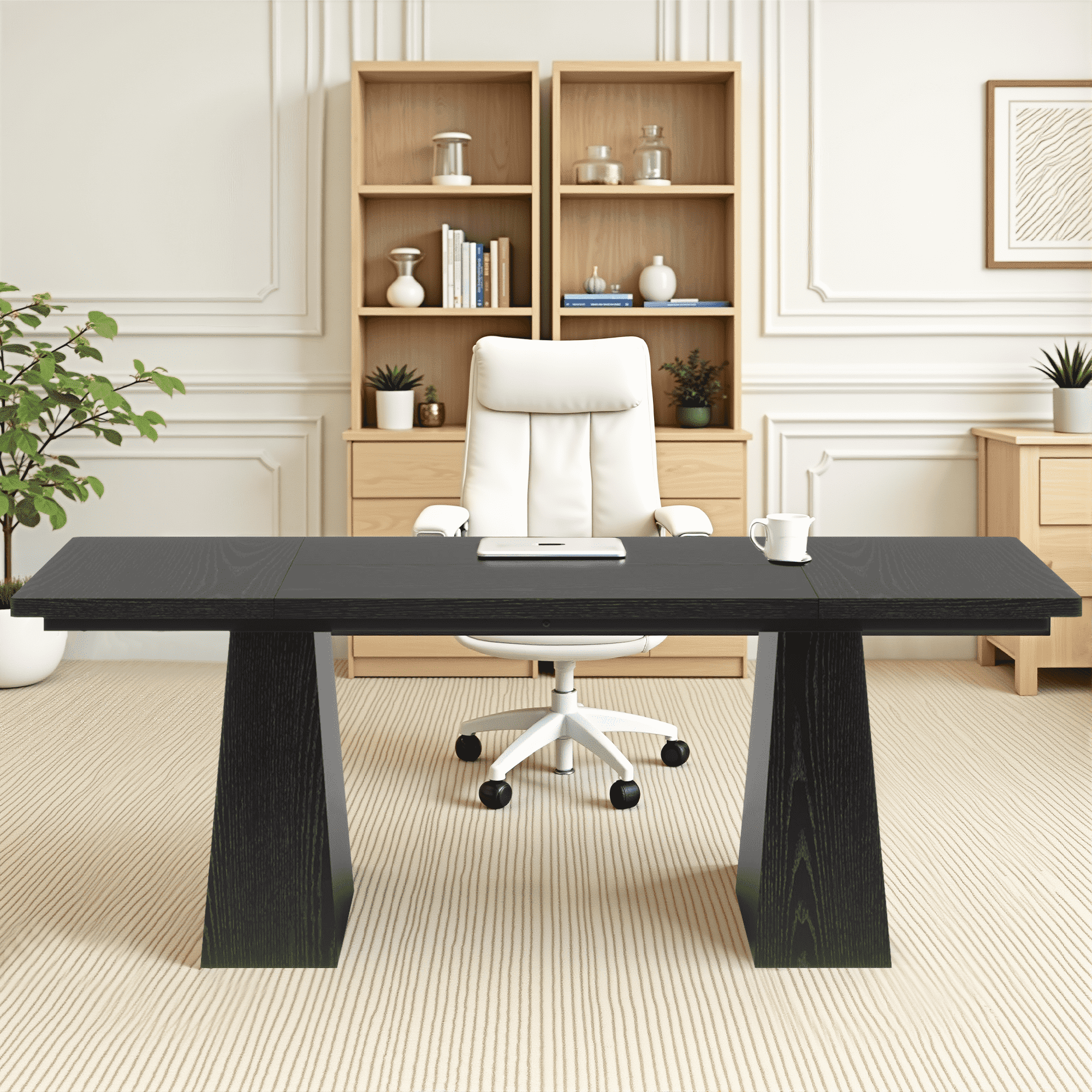 MAYEERTY 63" Executive Desk, Multifunctional Study Writing Gaming Desk with Curved Edges for Home Office