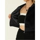 thumbnail image 5 of Abrigos esponjosos de invierno para mujer Chaqueta de bombardero de piel sintética con cremallera de manga larga Negro M, 5 of 5