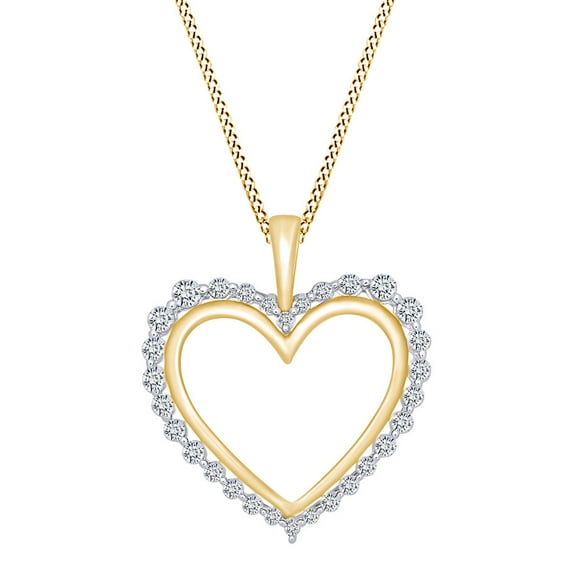 AFFY 1/2 Carat Round White Natural Diamond Open Heart Pendant Necklace 10k Solid Yellow Gold with 18" Chain (I-J Color, I2-I3 Clarity, 0.50 Cttw)