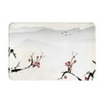 thumbnail image 1 of Bath Mat, Japanese Nature Landscape National Sakura Flower Over Himalayas and Flying Gulls non-slip bathroom mat door mat 16"x24", 1 of 1