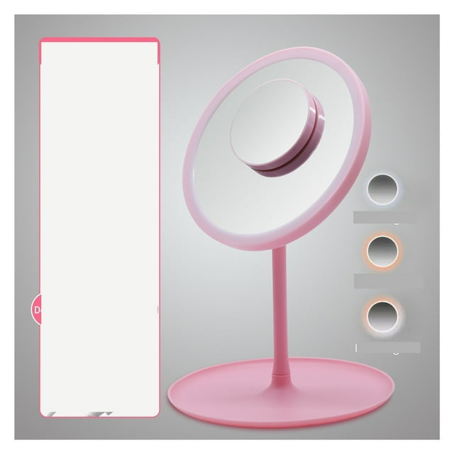 Miroir de Maquillage LED avec Lumière Miroir de Visage avec Rangement Miroir de Bureau Rotatif Miroir de Courtoisie Réglable Variateur USB Miroir Cosmétique, Largement Utilisé