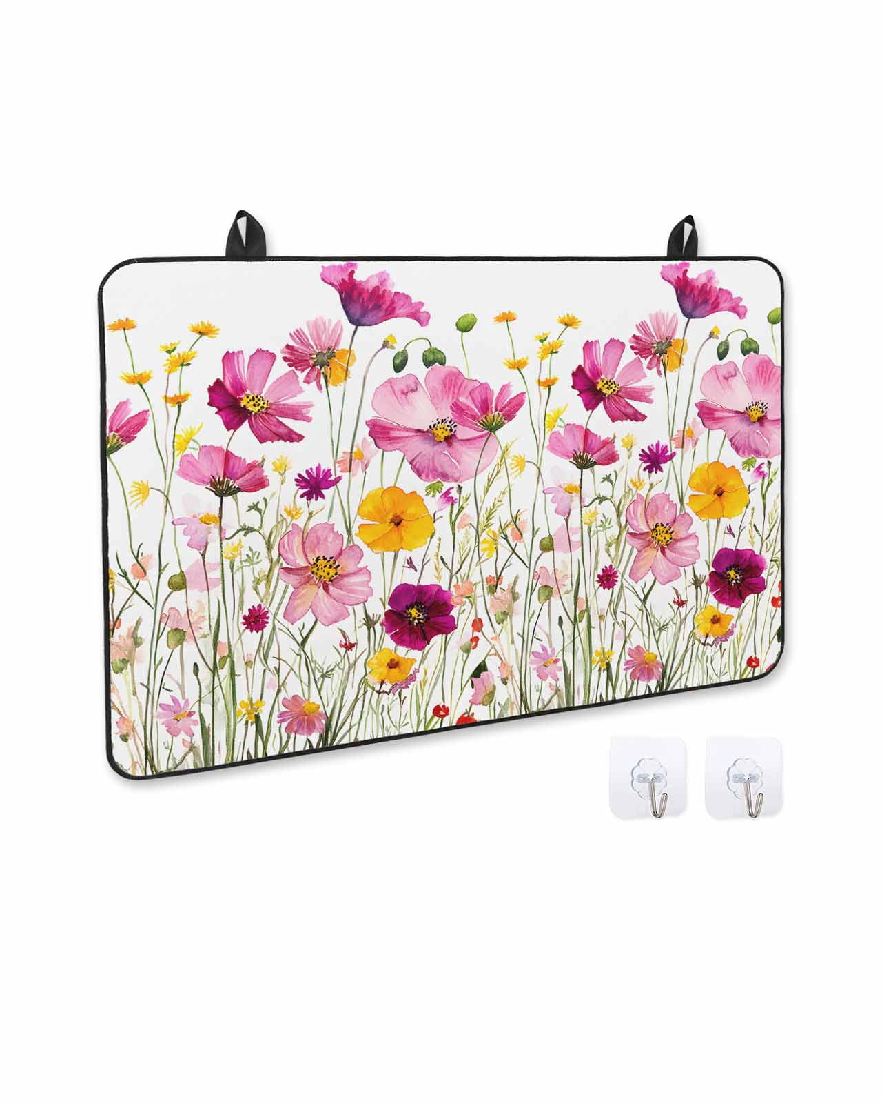nqOlkjepod Large Induction Cooktop Protector Mat 24"x21", Pink Yellow Flowers Stove Top Covers for Electric Stove, Spring Blooms Botanicals Floral Stove Burner Cover Mats, Glass Top Stove Cover