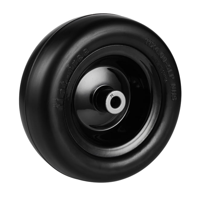KFFKFF Non-Inflatable Mower Wheels, Dimensions 11x4-7", Set of Two Solid PU Tires Mounted on Rims, 3.4" Hub, 3/4" Bushing, Comes with 20 Adapters, Appropriate for Lawn Tractors and Riding Mowers