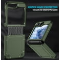 thumbnail image 4 of Rizz Case and Belt Clip Combo for Samsung Galaxy Z Flip 6 Phone, Nakedcellphone Rugged Hybrid Cover [with Hidden Hinge Panel Protection] and Rotating Holster Holder for Z Flip6  - Olive Green, 4 of 10