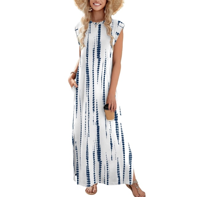 Vestido Zeagoo con estampado floral, maxi, verano, playa, azul M