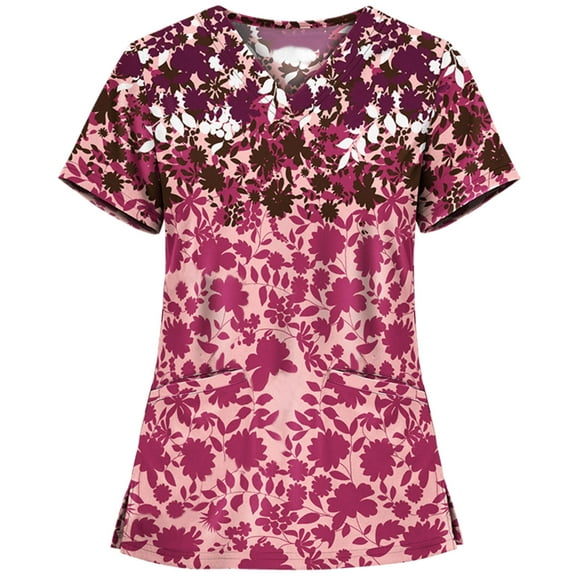 Frostluinai Working Uniform Nursing Uniform For Womens Scrubs Tops Color Casual Working Uniform With Pocket V-Neck Work Utility & Safety Tops Nursing Worker Protective Clothing Top