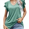 thumbnail image 1 of Camiseta de verano ligera y holgada para mujer, cuello en V, manga con doble volante, 1 of 6