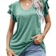 thumbnail image 1 of Camiseta de verano ligera y holgada para mujer, cuello en V, manga con doble volante, 1 of 6