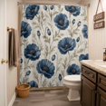 thumbnail image 3 of Navy Blue Poppy Floral Shower Curtain - Water Repellent Fabric Shower Curtains Washable, Vintage Botanical Flowers Aesthetic Decorative Polyester Cloth Bathroom Curtains Modern Bath Decor 72"x72", 3 of 8