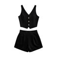 thumbnail image 5 of Women's 2 Piece Business Casual Outfits Summer Button Up Cropped Blazer Vest and Tailored Shorts Set Black XXL(XXL), 5 of 5
