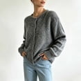 thumbnail image 5 of Women's Fuzzy Knit Cardigan Sweater Long Sleeve Button Down Coats Fall Winter Fashion Casual Comfy Outerwear Dark Gray L, 5 of 5