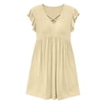 thumbnail image 6 of Summer Plus Size Sun Dresses for Womens Fashion Plus Size V-Neck Crisscross Detail Ruffle Sleeve Flared Midi Dress Casual Solid Color Dress, 6 of 6