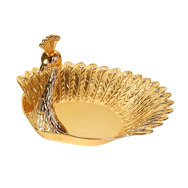 Cesta De Fruta Dorada Bandeja En Relieve De Pavo Real De Pájaro Adorno Decorativo Multiusos De Aleación De Zinc De Lujo Cesta De Almacenamiento De Nueces De Alimentos Dulces Para La Decoración Speravity HA020575-00