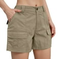thumbnail image 2 of Cargo Shorts Women Elastic Mid Rise Outdoor Hiking Athletic Button Denim Knee Bermuda Plus Size Casual Lady Clothes W/Pockets Light Brown L 5" Inseam, 2 of 5
